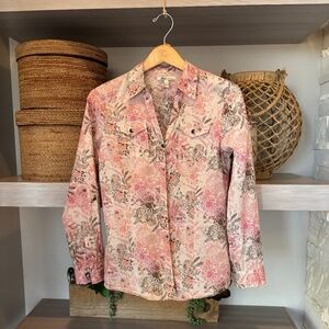 Bass Cotton Floral Shirt - 100% Cotton Light Pink/Cream/Brown